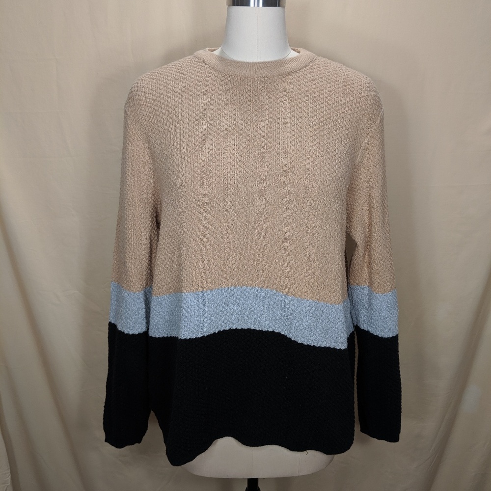 Tri-color Long Sleeve Crewneck Sweater